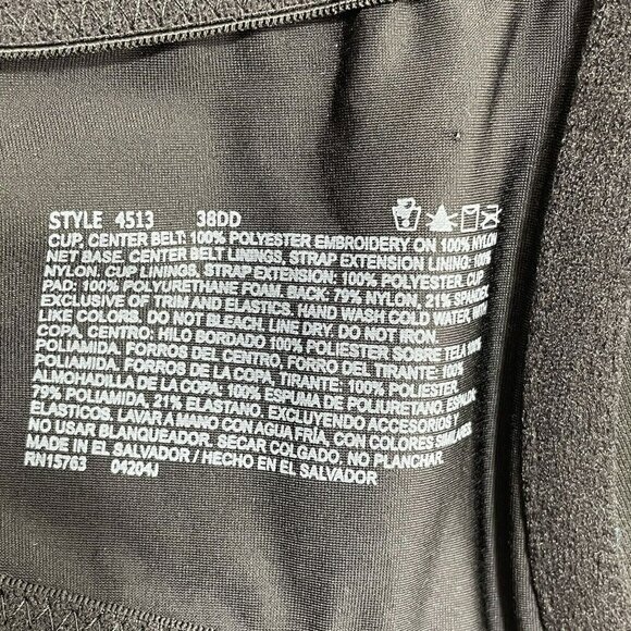 Playtex Lift Support Bra Size 38DD Black Full Coverage Low Cut Lace Embroidery - Picture 9 of 12